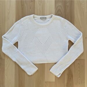 Zara Cropped Cotton Knit Sweater White